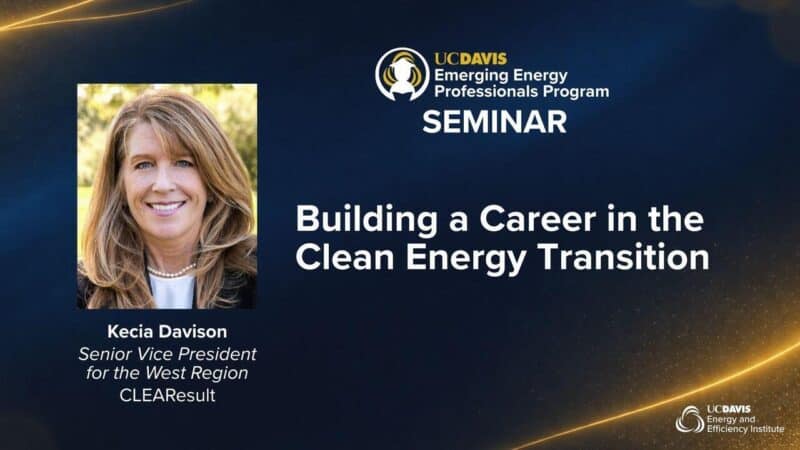Kecia Davison speaking at energy professionals seminar on clean energy careers.